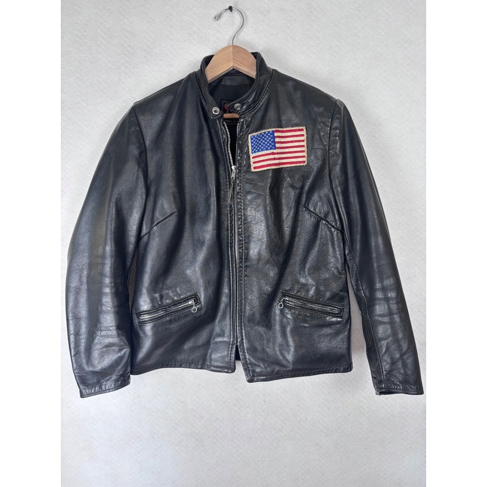 Vintage Reed Sportswear Womens Leather Jacket M/L Black American Flag Moto